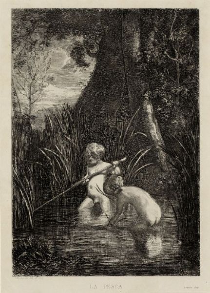 Antonio Fontanesi : La pesca.  - Asta Stampe, disegni e dipinti antichi, moderni e contemporanei   - Associazione Nazionale - Case d'Asta italiane