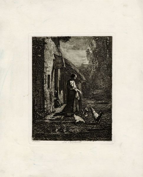 Antonio Fontanesi : La colazione.  - Asta Stampe, disegni e dipinti antichi, moderni e contemporanei   - Associazione Nazionale - Case d'Asta italiane