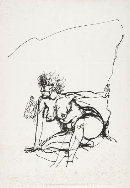 Renato Guttuso : Nudo femminile.  - Asta Stampe, disegni e dipinti antichi, moderni e contemporanei   - Associazione Nazionale - Case d'Asta italiane