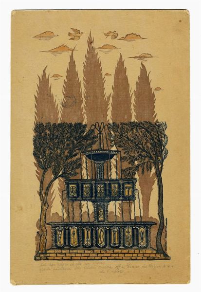 BRUNO MARSILI (DETTO BRUNO DA OSIMO) : La fontana.  - Asta Stampe, disegni e dipinti antichi, moderni e contemporanei   - Associazione Nazionale - Case d'Asta italiane