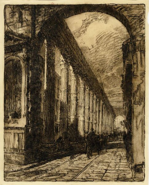 GIUSEPPE PALANTI : Colonnato con figure a cavallo.  - Asta Stampe, disegni e dipinti antichi, moderni e contemporanei   - Associazione Nazionale - Case d'Asta italiane