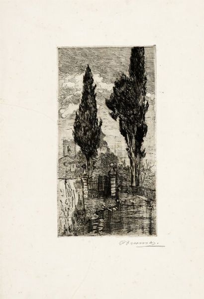 Lotto composto di 1 acquerello e 4 incisioni all'acquaforte.  - Asta Stampe, disegni e dipinti antichi, moderni e contemporanei   - Associazione Nazionale - Case d'Asta italiane