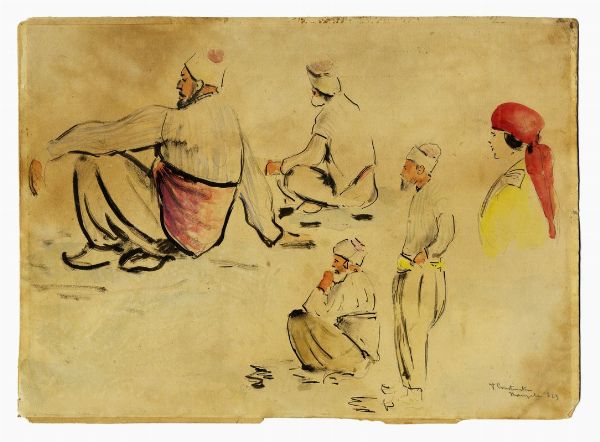 Studi di figure orientali.  - Asta Stampe, disegni e dipinti antichi, moderni e contemporanei   - Associazione Nazionale - Case d'Asta italiane