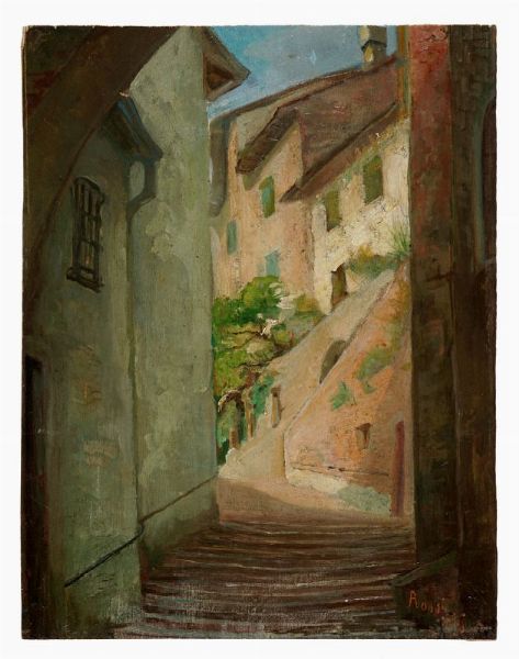 Scorcio di paese.  - Asta Stampe, disegni e dipinti antichi, moderni e contemporanei   - Associazione Nazionale - Case d'Asta italiane