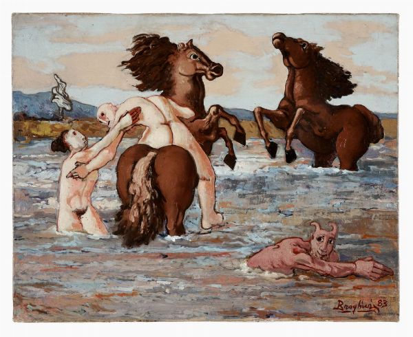 GIANCARLO BRAGHIERI : Cavalli e figure.  - Asta Stampe, disegni e dipinti antichi, moderni e contemporanei   - Associazione Nazionale - Case d'Asta italiane