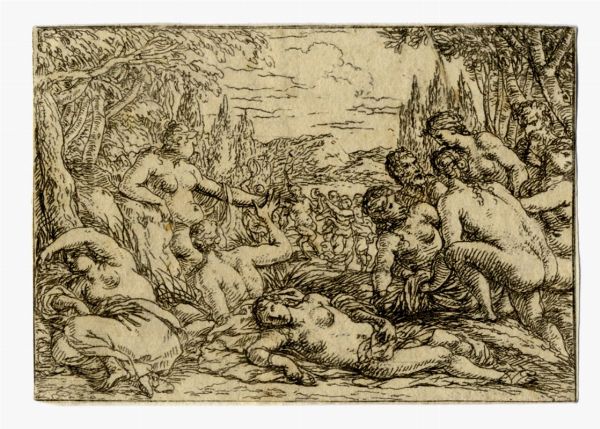 PIERRE BRBIETTE : Fregio con satiri, baccanti, capre e amorini in una vigna.  - Asta Stampe, disegni e dipinti antichi, moderni e contemporanei   - Associazione Nazionale - Case d'Asta italiane