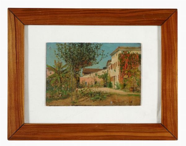 Giuseppe Fraschetti : Cortile.  - Asta Stampe, disegni e dipinti antichi, moderni e contemporanei   - Associazione Nazionale - Case d'Asta italiane