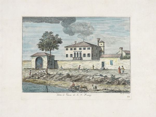 GIOVANNI FRANCESCO (GIANFRANCESCO) COSTA : Veduta del Palazzo del N.H. Mocenigo.  - Asta Stampe, disegni e dipinti antichi, moderni e contemporanei   - Associazione Nazionale - Case d'Asta italiane