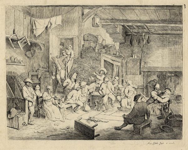 ADRIAEN (VAN) OSTADE : La danza all'osteria.  - Asta Stampe, disegni e dipinti antichi, moderni e contemporanei   - Associazione Nazionale - Case d'Asta italiane