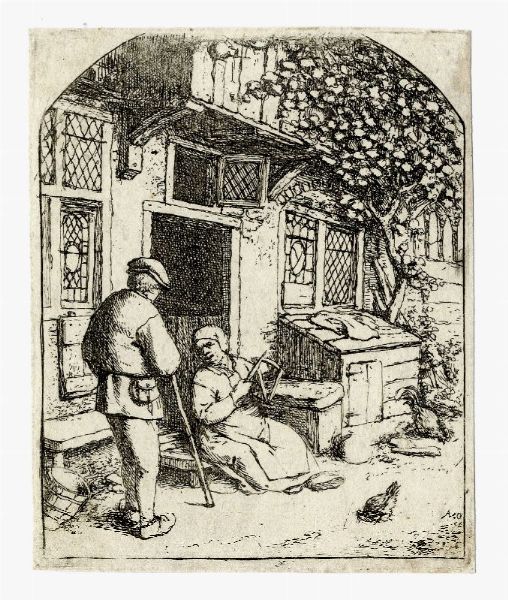 ADRIAEN (VAN) OSTADE : La danza all'osteria.  - Asta Stampe, disegni e dipinti antichi, moderni e contemporanei   - Associazione Nazionale - Case d'Asta italiane