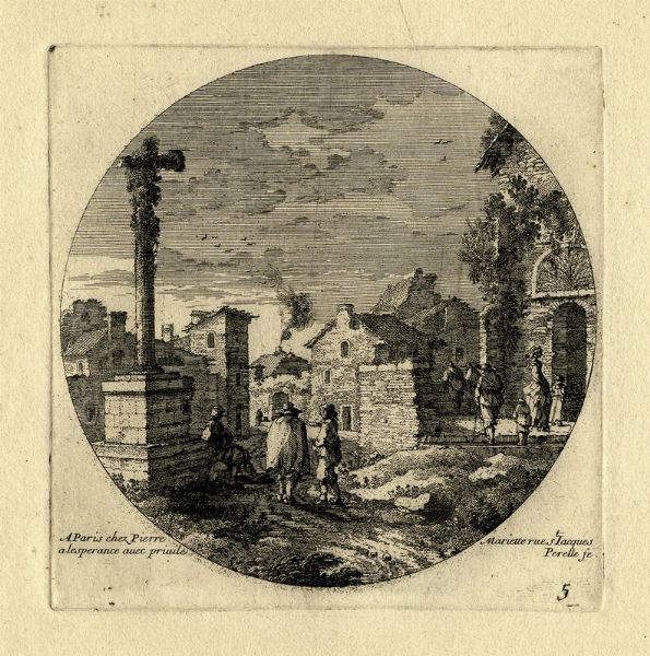 GABRIEL PERELLE : Lotto di cinque paesaggi.  - Asta Stampe, disegni e dipinti antichi, moderni e contemporanei   - Associazione Nazionale - Case d'Asta italiane