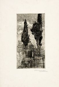 Lotto composto di 1 acquerello e 4 incisioni all'acquaforte.  - Asta Stampe, disegni e dipinti antichi, moderni e contemporanei   - Associazione Nazionale - Case d'Asta italiane