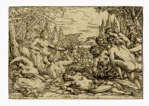 PIERRE BRBIETTE : Fregio con satiri, baccanti, capre e amorini in una vigna.  - Asta Stampe, disegni e dipinti antichi, moderni e contemporanei   - Associazione Nazionale - Case d'Asta italiane