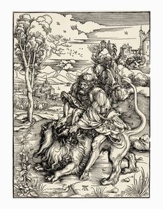 Albrecht Drer - Sansone uccide il leone / Le sette trombe consegnate agli angeli / Golgotha.