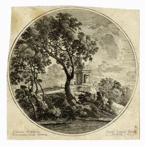 LUDOVICO MATTIOLI - Paesaggio con grande albero e tempietto sullo sfondo.