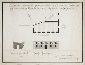 JOSEPH ANTOINE CERONI - Plan des constructions pour les ecuieries du Chateau de Valperga appartenant a Monsieur Coardi Carpenetto Bagnasco.