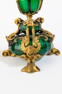 Coppia di importanti candelieri in vetro soffiato di Murano con montatura in bronzo dorato. Veneto, primo quarto del XVII secolo  - Asta Villa di Maser. Storia di una casa e di una famiglia - Associazione Nazionale - Case d'Asta italiane