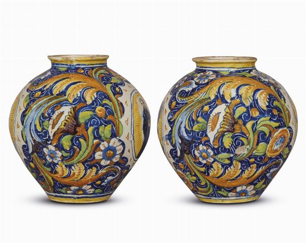 COPPIA DI VASI A BOCCIA, VENEZIA, MASTRO DOMENICO E COLLABORATORI, TERZO QUARTO SECOLO XVI  - Asta Arte a Venezia tra XVI e XIX secolo - Associazione Nazionale - Case d'Asta italiane