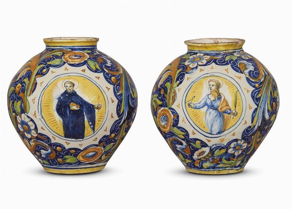 COPPIA DI VASI A BOCCIA, VENEZIA, MASTRO DOMENICO E COLLABORATORI, TERZO QUARTO SECOLO XVI  - Asta Arte a Venezia tra XVI e XIX secolo - Associazione Nazionale - Case d'Asta italiane