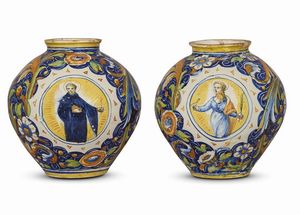 COPPIA DI VASI A BOCCIA, VENEZIA, MASTRO DOMENICO E COLLABORATORI, TERZO QUARTO SECOLO XVI  - Asta Arte a Venezia tra XVI e XIX secolo - Associazione Nazionale - Case d'Asta italiane