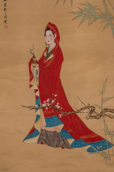 Arte Cinese : Dipinto su seta raffigurante con Guanyin con mantello rosso  Cina, dinastia Qing, XIX secolo  - Asta Asta 373 | ARTE ORIENTALE E ISLAMICA - ARTE ORIENALE E WUNDERKAMMER Online - Associazione Nazionale - Case d'Asta italiane