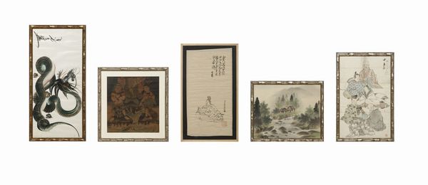 Arte Cinese : Gruppo di cinque dipinti Cina e Giappone, XX secolo  - Asta Asta 373 | ARTE ORIENTALE E ISLAMICA - ARTE ORIENALE E WUNDERKAMMER Online - Associazione Nazionale - Case d'Asta italiane