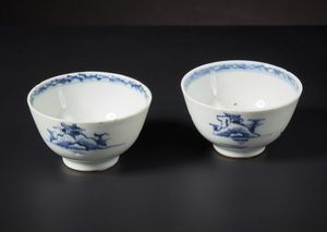 Arte Cinese : Coppia di tazze in ceramica bianco/blu Cina, dinastia Qing, XVIII secolo  - Asta Asta 373 | ARTE ORIENTALE E ISLAMICA - ARTE ORIENALE E WUNDERKAMMER Online - Associazione Nazionale - Case d'Asta italiane