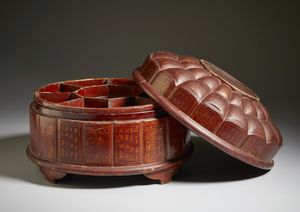 Arte Cinese : Grande scatola porta vivande in lacca  Cina, dinastia Qing, XIX secolo  - Asta Asta 373 | ARTE ORIENTALE E ISLAMICA - ARTE ORIENALE E WUNDERKAMMER Online - Associazione Nazionale - Case d'Asta italiane