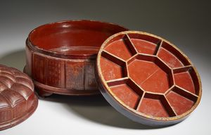 Arte Cinese : Grande scatola porta vivande in lacca  Cina, dinastia Qing, XIX secolo  - Asta Asta 373 | ARTE ORIENTALE E ISLAMICA - ARTE ORIENALE E WUNDERKAMMER Online - Associazione Nazionale - Case d'Asta italiane