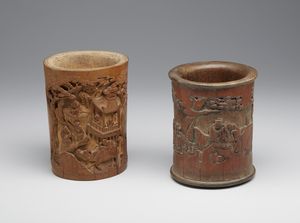 Arte Cinese - Due portapennelli (bitong) in bamboo  Cina, dinastia Qing, XIX secolo