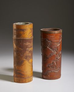 Arte Cinese : Gruppo di quattro portapennelli (bitong)  in bamboo  Cina, dinastia Qing, XIX secolo  - Asta Asta 373 | ARTE ORIENTALE E ISLAMICA - ARTE ORIENALE E WUNDERKAMMER Online - Associazione Nazionale - Case d'Asta italiane