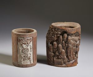Arte Cinese : Gruppo di quattro portapennelli (bitong)  in bamboo  Cina, dinastia Qing, XIX secolo  - Asta Asta 373 | ARTE ORIENTALE E ISLAMICA - ARTE ORIENALE E WUNDERKAMMER Online - Associazione Nazionale - Case d'Asta italiane