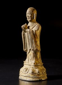 Arte Cinese : Figura di Lohan in bronzo  Cina, dinastia Ming, XVI secolo  - Asta Asta 373 | ARTE ORIENTALE E ISLAMICA - ARTE ORIENALE E WUNDERKAMMER Online - Associazione Nazionale - Case d'Asta italiane