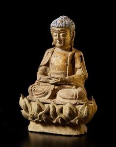 Arte Cinese - Figura del Buddha cosmico Amitabha in bronzo dorato  Cina, dinastia Ming (?)