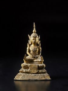 Arte Sud-Est Asiatico - Scultura in bronzo dorato raffigurante Buddha  Tailandia, Rattanakosin, XIX secolo