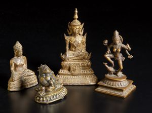 Arte Sud-Est Asiatico - Quattro sculture in bronzo Cina, India, Tailandia, XVIII-XIX secolo
