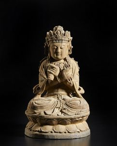 Arte Cinese - Scultura in legno raffigurante Vajradhara  Cina, XX secolo