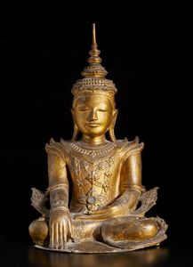 Arte Sud-Est Asiatico - Grande Buddha in lacca  Birmania, regno Ayutthaya, XVIII secolo