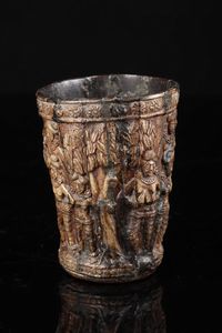 Arte Indiana - Bicchiere Chandraketugarh in osso intagliato  India, Bengala Occidentale, periodo Shunga, I secolo a.C.- I secolo d.C.