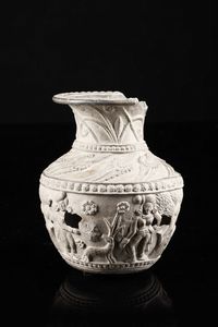 Arte Indiana - Vaso in terracotta decorato con figure  India, Bengala Occidentale, periodo Shunga, I secolo a.C.- I secolo d.C.