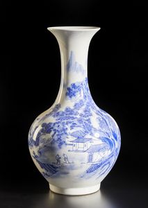Arte Cinese - Vaso globulare in porcellana bianco blu  Cina, XX secolo