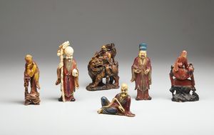 Arte Cinese - Gruppo di sei intagli in pietra saponaria Cina, dinastia Qing, XIX secolo