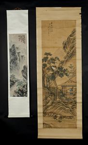 Arte Cinese - Due rotoli verticali con paesaggi Cina, dinastia Qing, XIX secolo