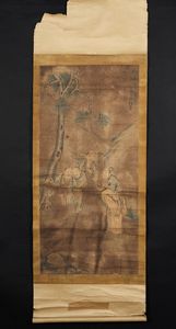 Arte Cinese - Dipinto con gruppo di monaci Cina, dinastia Qing, XIX secolo