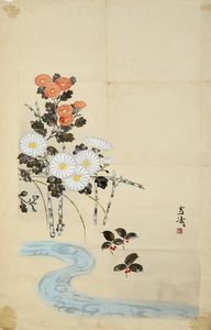 Arte Cinese - Composizione con fiiori e ruscello Cina, dinastia Qing, inizi XX secolo