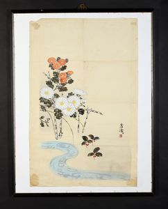 Arte Cinese : Composizione con fiiori e ruscello Cina, dinastia Qing, inizi XX secolo  - Asta Asta 373 | ARTE ORIENTALE E ISLAMICA - ARTE ORIENALE E WUNDERKAMMER Online - Associazione Nazionale - Case d'Asta italiane