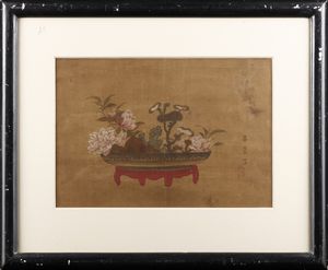 Arte Cinese : Composizione vegetale Cina, dinastia Qing, XVII secolo  - Asta Asta 373 | ARTE ORIENTALE E ISLAMICA - ARTE ORIENALE E WUNDERKAMMER Online - Associazione Nazionale - Case d'Asta italiane
