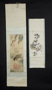 Arte Cinese - Due rotoli verticali su carta  Cina, dinastia Qing, XIX secolo