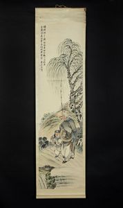 Arte Cinese - Dipinto raffigurante un vecchio e un bambino  Cina, XIX secolo