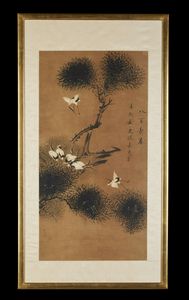 Arte Cinese : Dipinto in cornice con aironi  Cina, dinastia Qing, XIX secolo  - Asta Asta 373 | ARTE ORIENTALE E ISLAMICA - ARTE ORIENALE E WUNDERKAMMER Online - Associazione Nazionale - Case d'Asta italiane